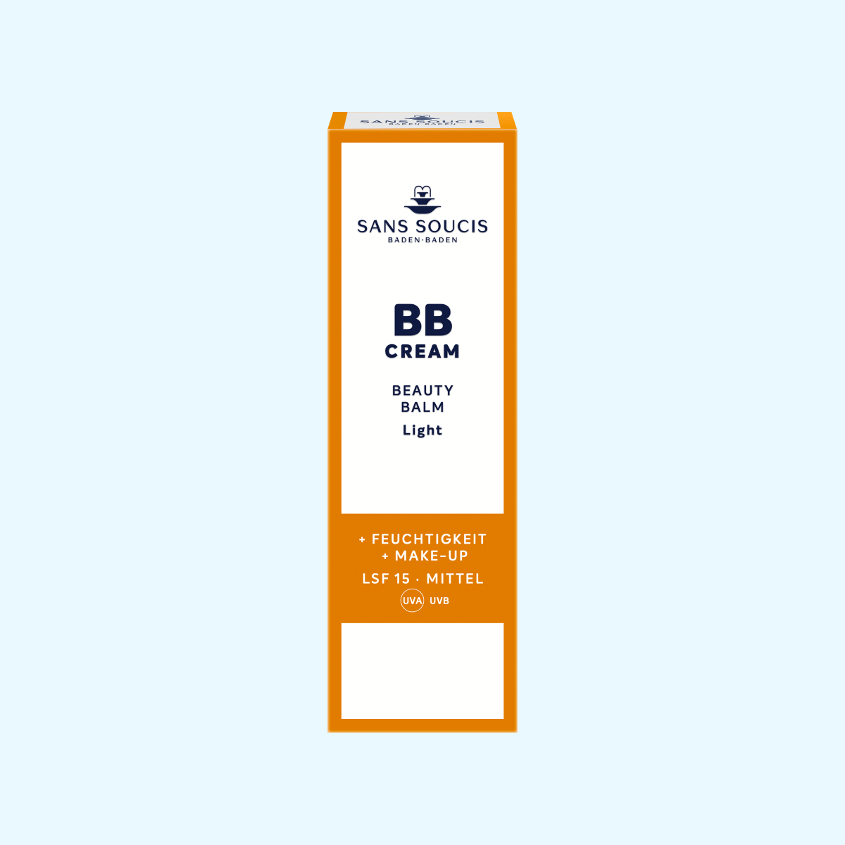 Abbildung der BB Cream Light Faltschachtel mit orangen Akzenten