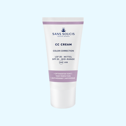 Abbildung der CC Cream Anti Müdigkeit Tube mit lila Akzenten