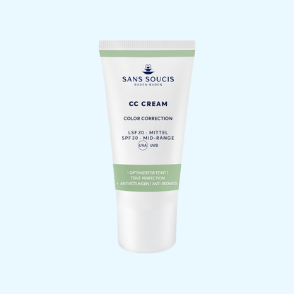 Abbildung der CC Cream Anti Rötungen Tube mit grünen Akzenten