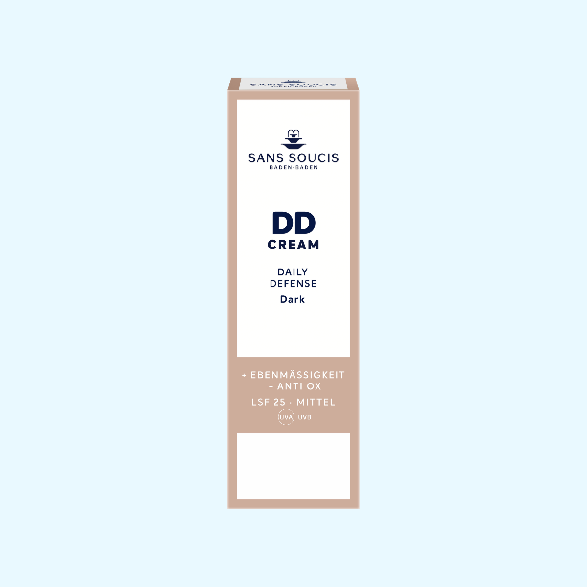 Abbildung der DD Cream Dark Faltschachtel mit beigen Akzenten